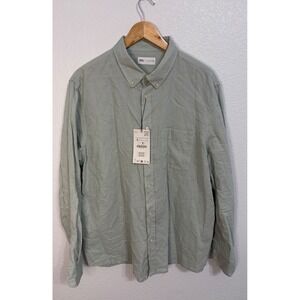 Zara Men XL Linen Blend Button Down Shirt Sage Green XL New NWT